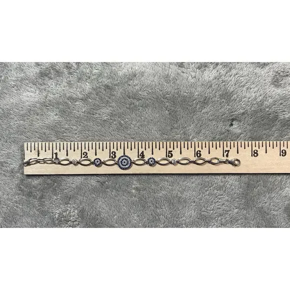 Sterling Silver Blue and White CZ Bracelet 7.5 Inches !! - Picture 9 of 14